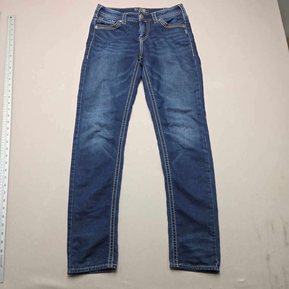 Silver Jeans Co Suki Pencil Skinny Joga Jeans Dark Wash Mid Rise Womens 29x31